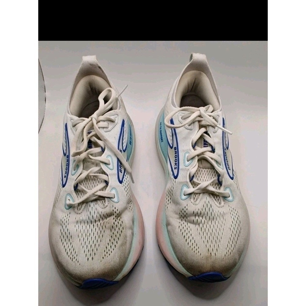 Brooks Glycerin GTS 21 Womens 9.5 Wide Running Shoes White Blue Pink 1204351D110